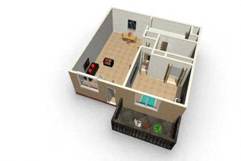 a floor plan of a small apartment with a balcony