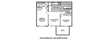 a floor plan of a house with two bedrooms and two baths