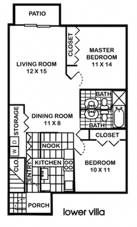 a floor plan of a small house with a living room and a dining room