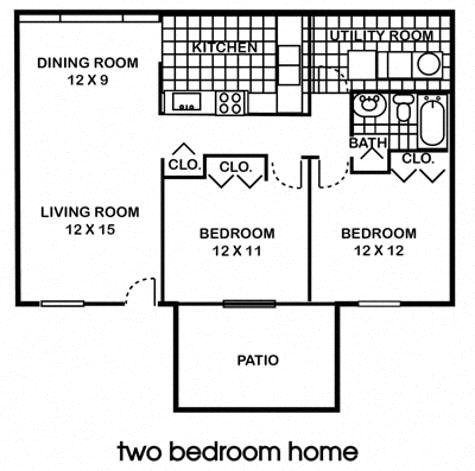 a floor plan of a house with two bedrooms and a living room