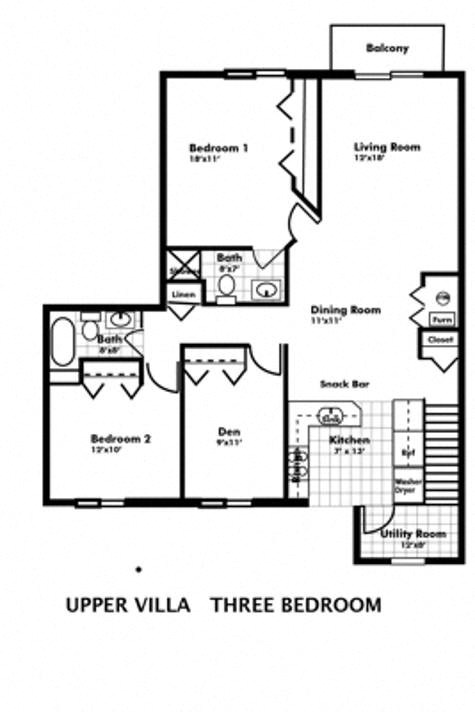 the plan of the upper villa floor plan with bedrooms and baths