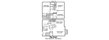 a floor plan of a house with three bedrooms and a living room