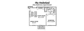 the floor plan of the tinkerland one bedroom apartment