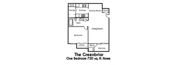 the floor plan of the greenbaron one bedroom 378 sq ft home