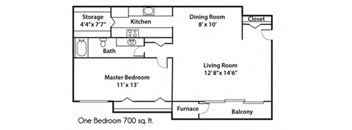 the floor plan of a small house with a kitchen and a living room
