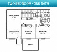 the floor plan of two bedroom one bath