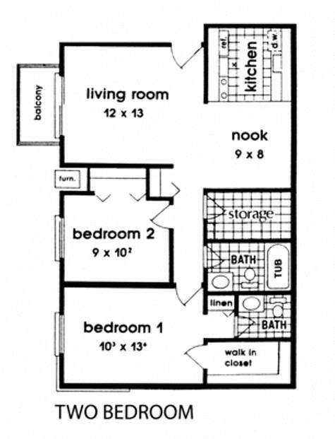 a floor plan of a small house with two bedrooms and a bathroom