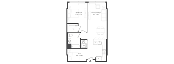 A black and white floor plan of a two bedroom apartment.
