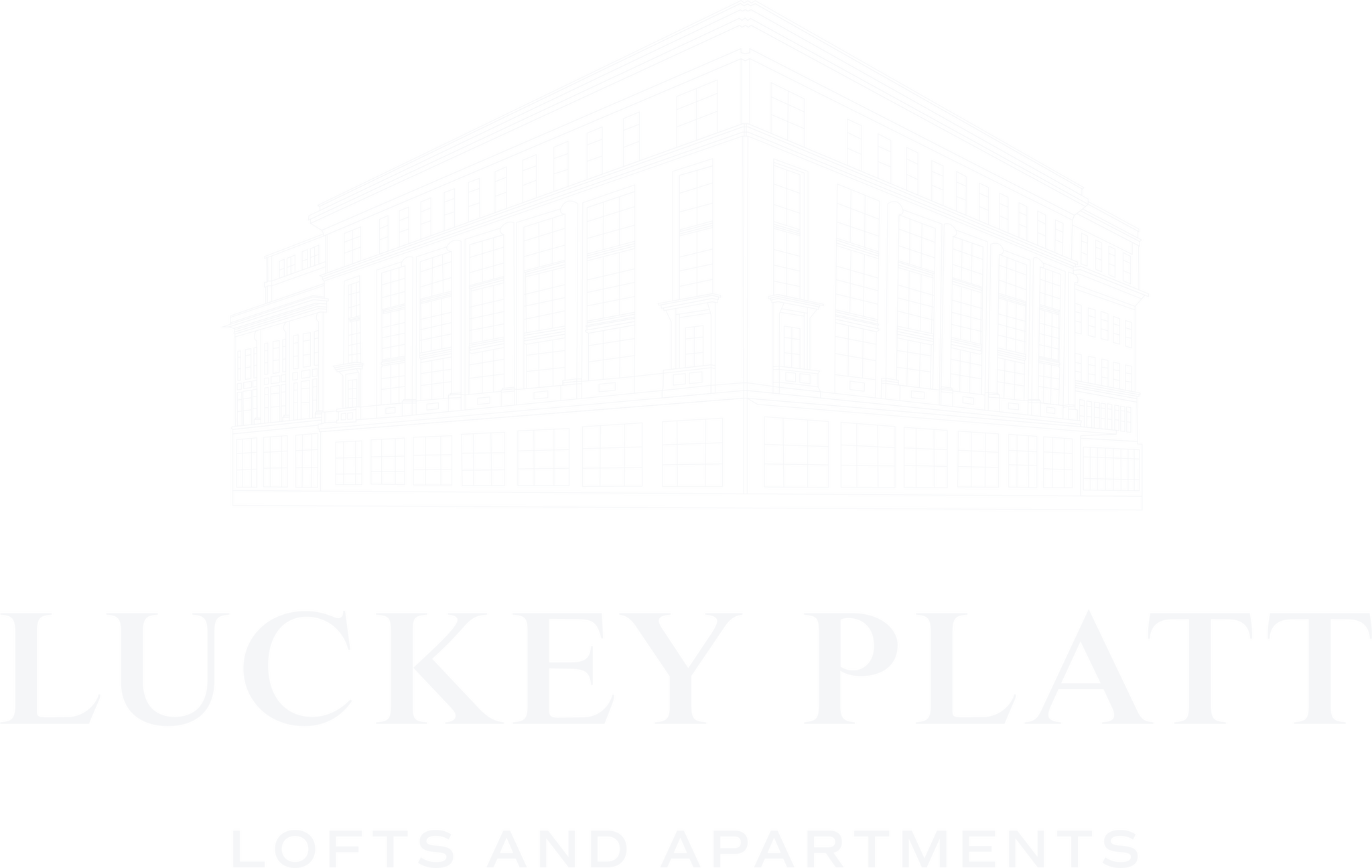 A green and white image of a building with the words "LUCKEY PLATT" and "LOFTS AND APARTMENTS" written on it.