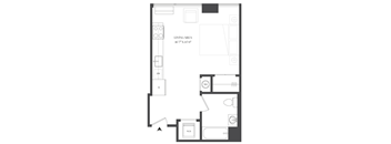 A black and white image of a floor plan for a living area.