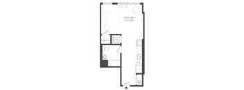 A black and white floor plan of a living area.
