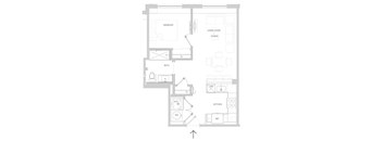 A floor plan of a house with labeled rooms such as bedroom, living room, kitchen, and bath.
