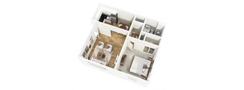 a 3d floor plan of a home with a bedroom and a bathroom
