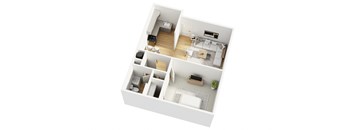 a 3d floor plan of a house with a bedroom and a living room