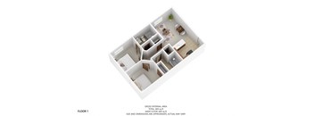 a stylized floor plan of a 2100 square foot apartment