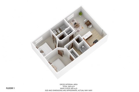 a stylized floor plan of a 2100 square foot apartment