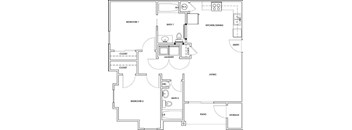 A black and white floor plan of a two bedroom apartment.