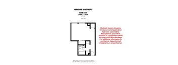 A black and white image of a floor plan for Hermoine Apartments.