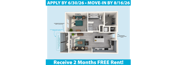 Apartment layout with a free rent offer for the first two months.