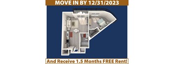 a floor plan of a592592 showing a 1 bedroom and 2 baths