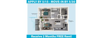 Apartment layout with a free 2 months rent offer.