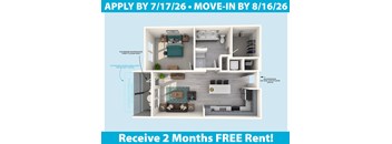 Apartment layout with a free 2 months rent offer.
