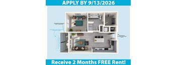 A poster advertising a 2 months free rent offer for a property with a floor plan showing a first and second floor layout.