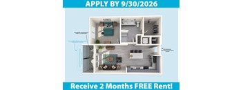 A poster advertising a 2 months free rent offer for a property with a floor plan showing a first and second floor layout.