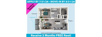 A flyer advertising a two months free rent for workforce housing.