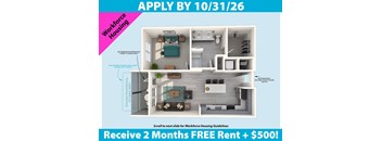 A flyer advertising Workforce Housing with a deadline of 10/31/26 and offers a 2 months free rent plus $500.