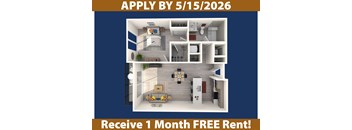A poster advertising a free one month rent if you apply by a certain date.