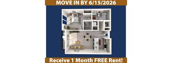 A poster advertising a free one month rent for a move in by 6/15/2026.