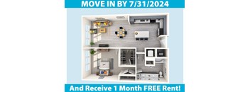 a screenshot of a 3d floor plan of a house with the words move in