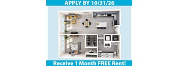 A poster advertising a free one month rent if you apply by a certain date.