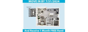 a screenshot of a floor plan with the words move in by and receive 1 month