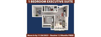 a floor plan of a 1 bedroom executive suite