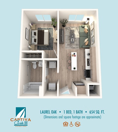 a 1 bedroom floor plan with a bathroom and a living room