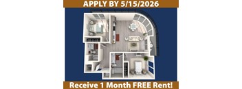 A poster advertising a free one month rent if you apply by a certain date.