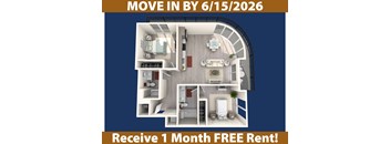 A promotional image for a move-in by June 15, 2026, offering a free one-month rent.