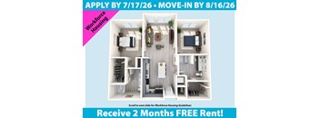 A flyer advertising Workforce Housing with an image of a floor plan and a promotion for 2 months free rent.