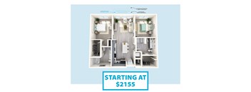 a 3d rendering of a 319 sq ft floor plan  starting at 225