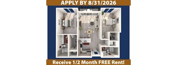 A poster advertising a free rent offer for a 1/2 month stay.