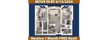 A poster advertising a free one month rent for a move in by 6/15/2026.