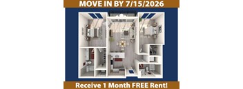A poster advertising a free one month rent for a move in by 7/15/2026.