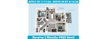 Apartment layout with a 2 months free rent offer.