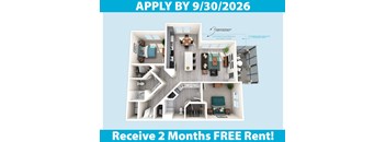 A poster advertising a 2 months free rent offer for a property with a floor plan diagram.