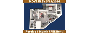 A poster advertising a free one month rent for a move in by 5/15/2026.