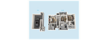 a floor plan of a house with a blue background
