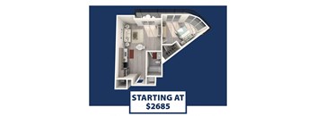 A floor plan of a boat with the text "STARTING AT $2685" on it.
