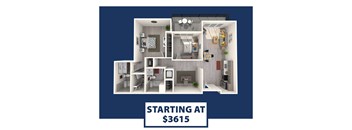 A 3D rendered image of a house layout with the text "STARTING AT $3615" on a blue background.